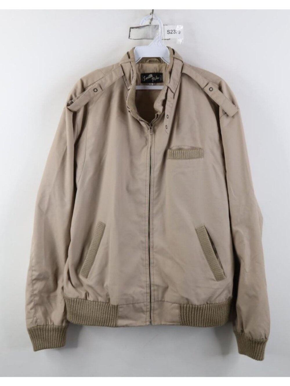 Vintage 80s 90s Streetwear Mens Large Full Zip Cafe Racer Bomber Jacket Beige